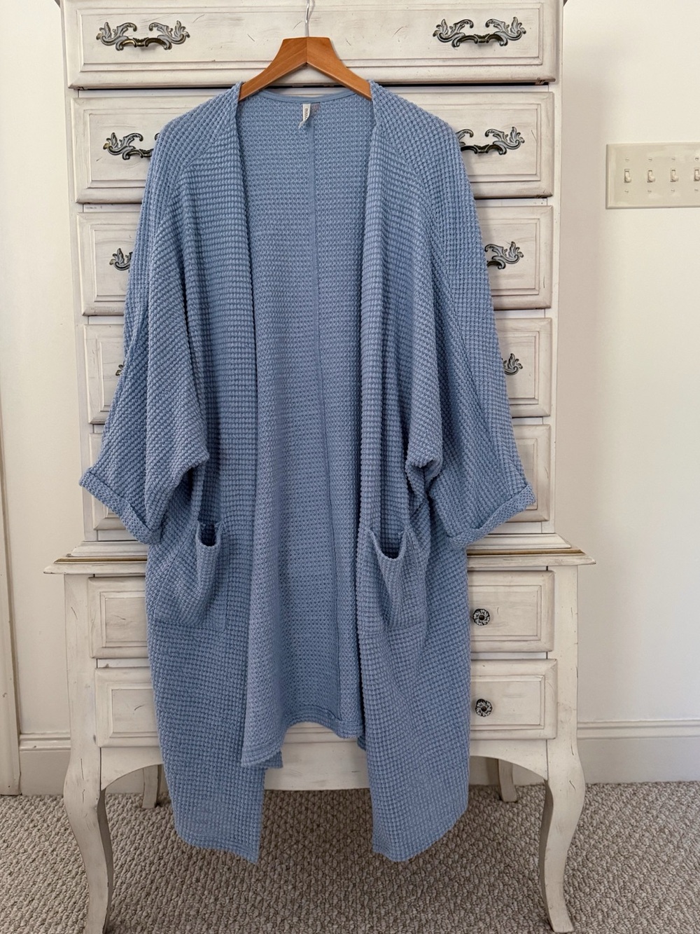 Vici Light Blue Waffle Pocketed Cardigan